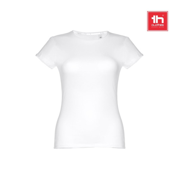 THC SOFIA WH. Katoenen dames-T-shirt met ceintuur. Witte kleur