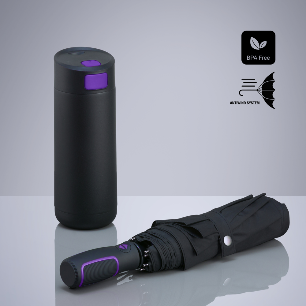 Dynamic Set: koffiemok 450 ml en automatische paraplu - Paars