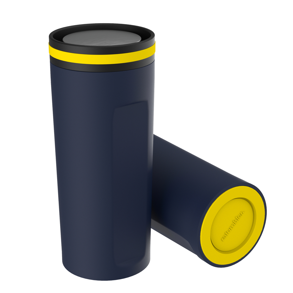 Thermobeker RETUMBLER-mySTEELONE - geel, wit, navy, zwart, zilver