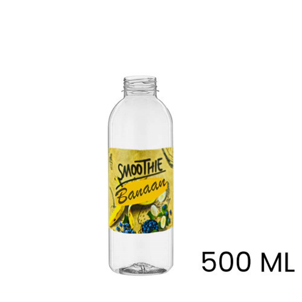 Sap & smoothie fles, bedrukt, rond, 500 ml, inclusief dop, leeg, pet Per 100 stuks