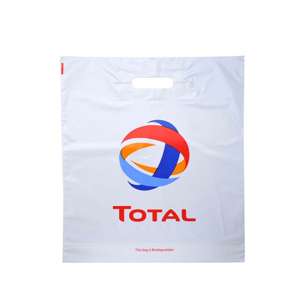 Plastic tas 50 x 45 x 7,5 cm, 48 micron, biologisch afbreekbaar, stanshandvat, 1 zijde