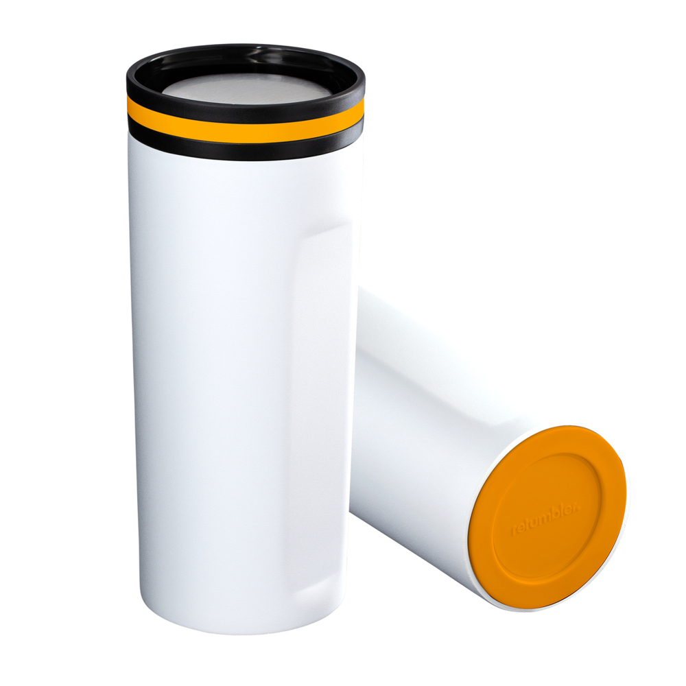Thermobeker RETUMBLER-mySTEELONE - oranje, zilver, wit