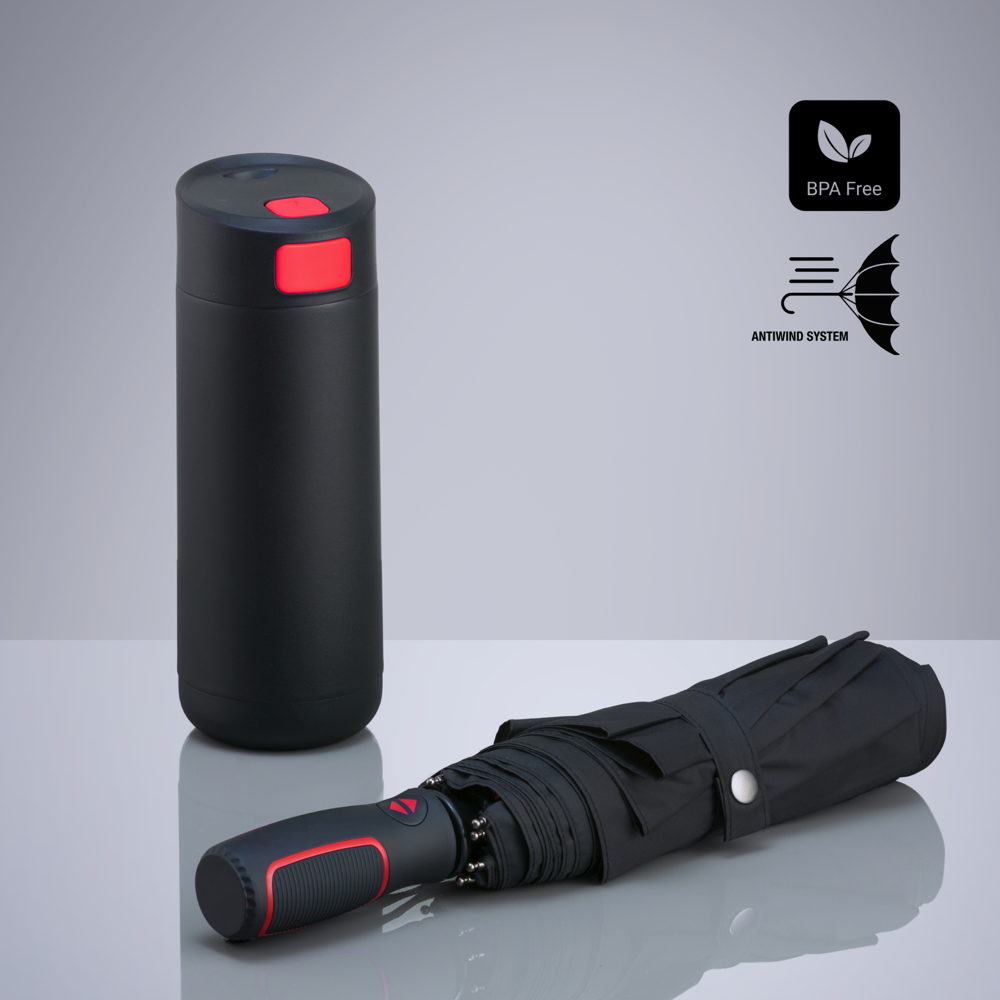 Dynamic Set: koffiemok 450 ml en automatische paraplu - Rood