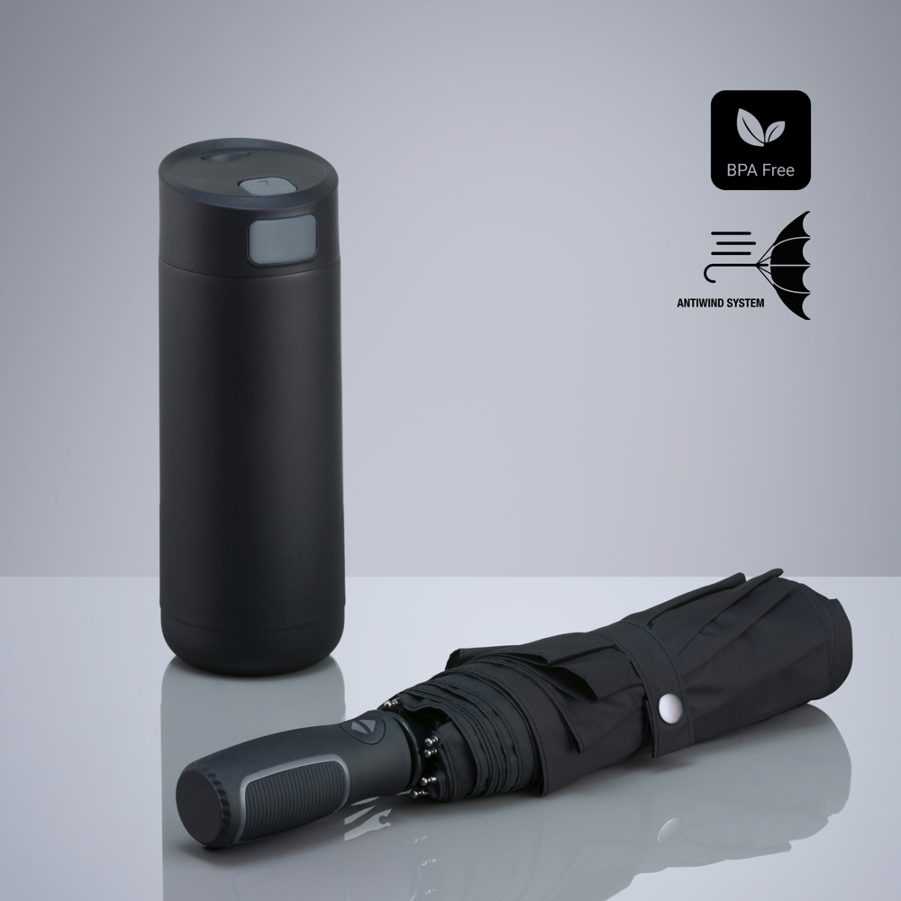 Dynamic Set: koffiemok 450 ml en automatische paraplu - Grijs