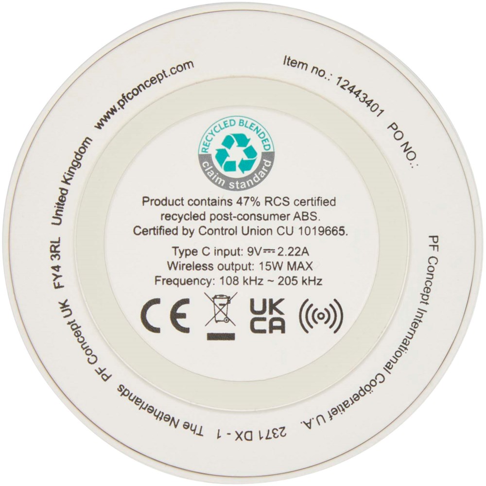 Freal 15 W draadloos oplaadstation van gerecycled plastic