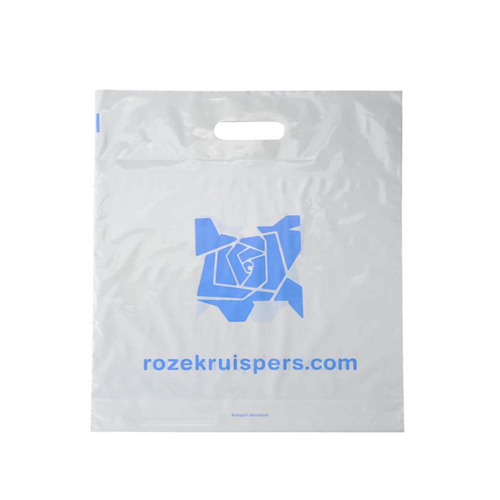 Plastic tas 50 x 45 x 7,5 cm, 48 micron, biologisch afbreekbaar, stanshandvat, 1 zijde