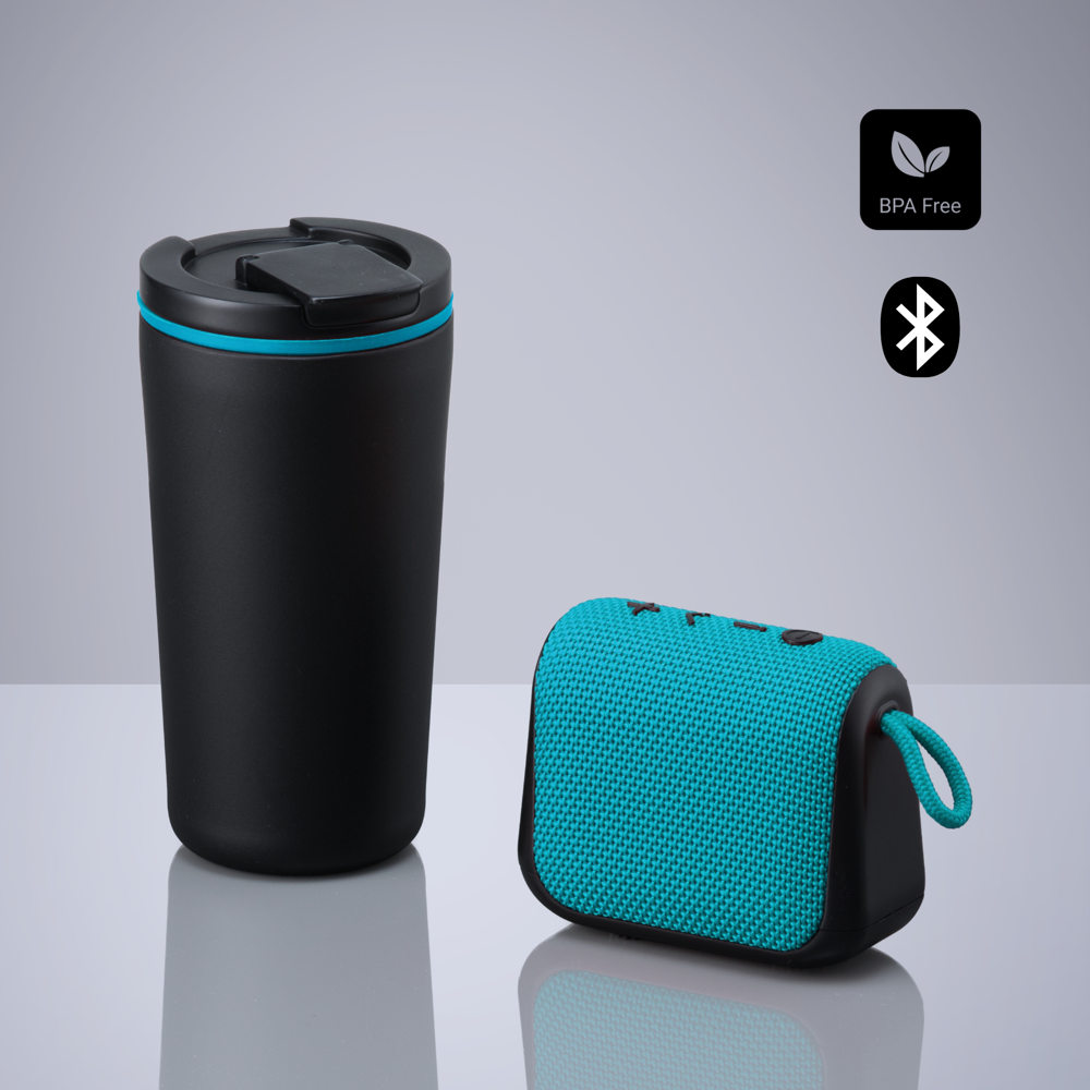 Everyday Set: koffiemok 370 ml en draadloze luidspreker - turquoise