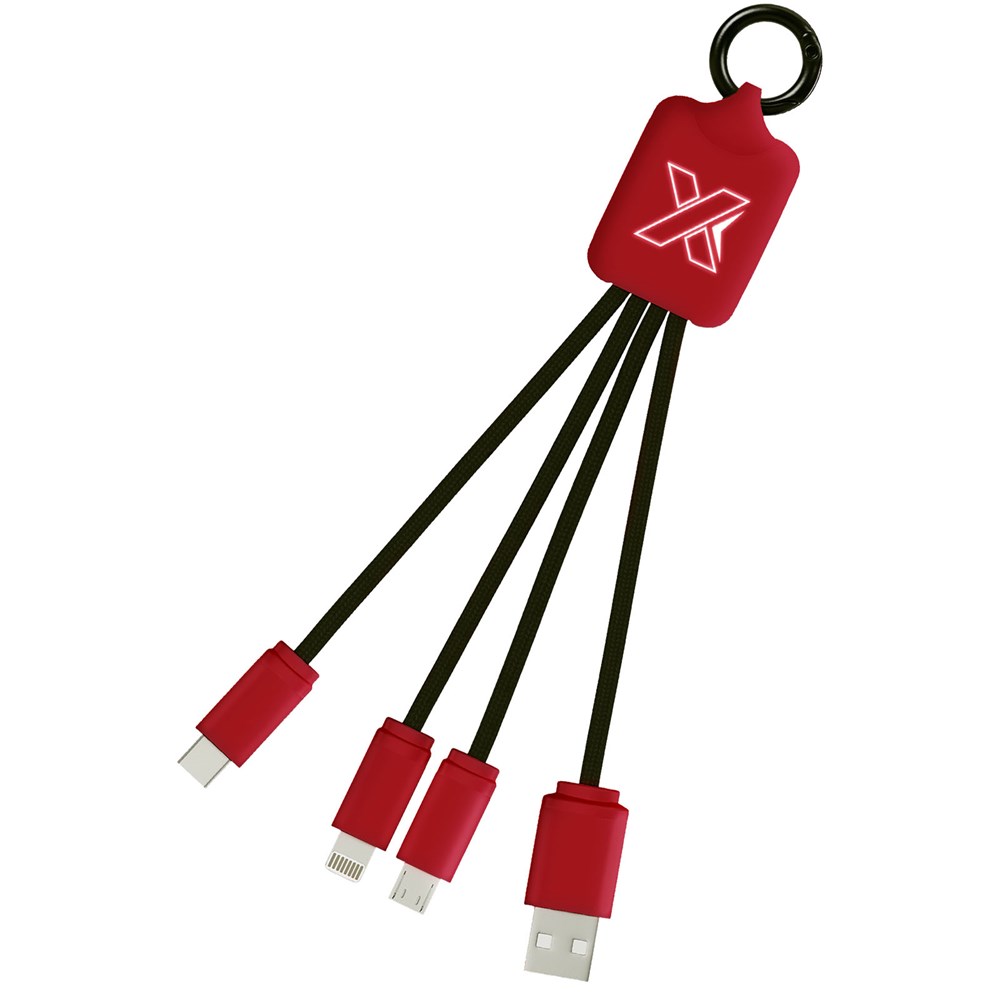 SCX.design C15 quatro oplaadkabel met oplichtend logo - Middenrood, Zwart