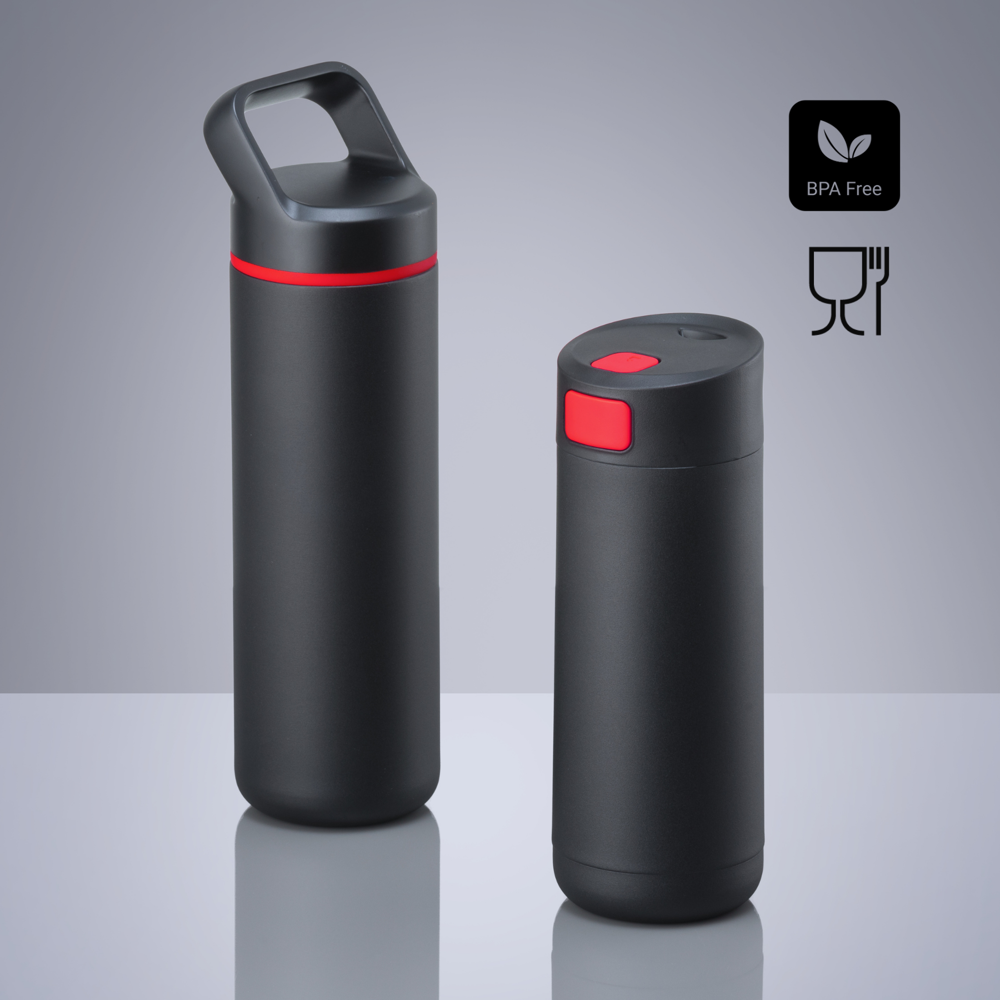 Expedition Set: koffiemok 450 ml & stalen waterfles 650 ml - Rood