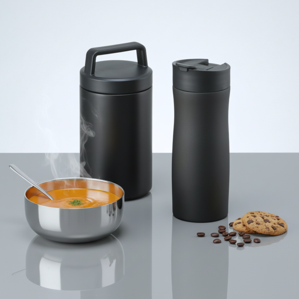 Porcelain Set: thermomok 630 ml en voedselcontainer 800 ml met porseleinen coating