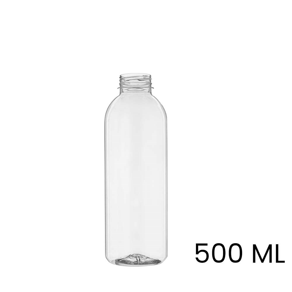Sap & smoothie fles met dop, rond, 500 ml, inclusief dop, leeg, pet, onbedrukt Per 100 stuks