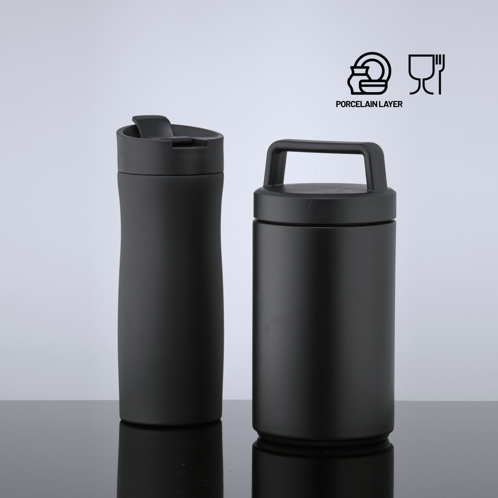 Porcelain Set: thermomok 630 ml en voedselcontainer 800 ml met porseleinen coating